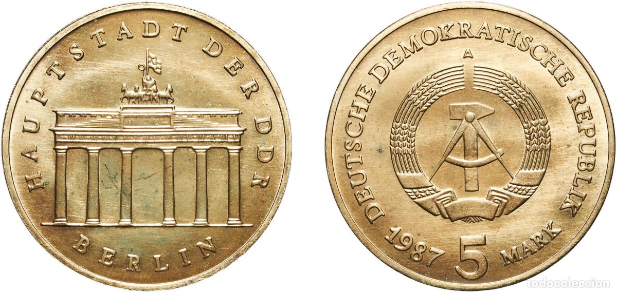 Material numism&aacute;tico: Germany German Democratic Republic Democratic republic 1987 A 5 Mark (Brandenburg Gate) Copper-nick