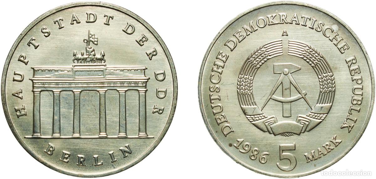 Material numism&aacute;tico: Germany German Democratic Republic Democratic republic 1986 A 5 Mark (Brandenburg Gate) Copper-nick
