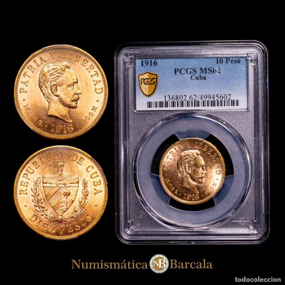 Material numism&aacute;tico: CUBA. 10 Pesos, 1916. Casa de la Moneda de Filadelfia. Fr-3; KM-20. Encapsulado por PCGS como MS 62.