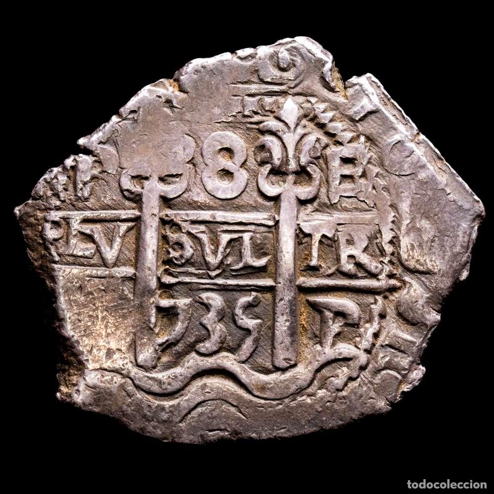 Material numism&aacute;tico: Felipe V (1700-1746). 8 reales. 1735. Potos&iacute;. E. (Cal-1570). Ag. 27,92 g. Bella p&aacute;tina oscura. MBC+.