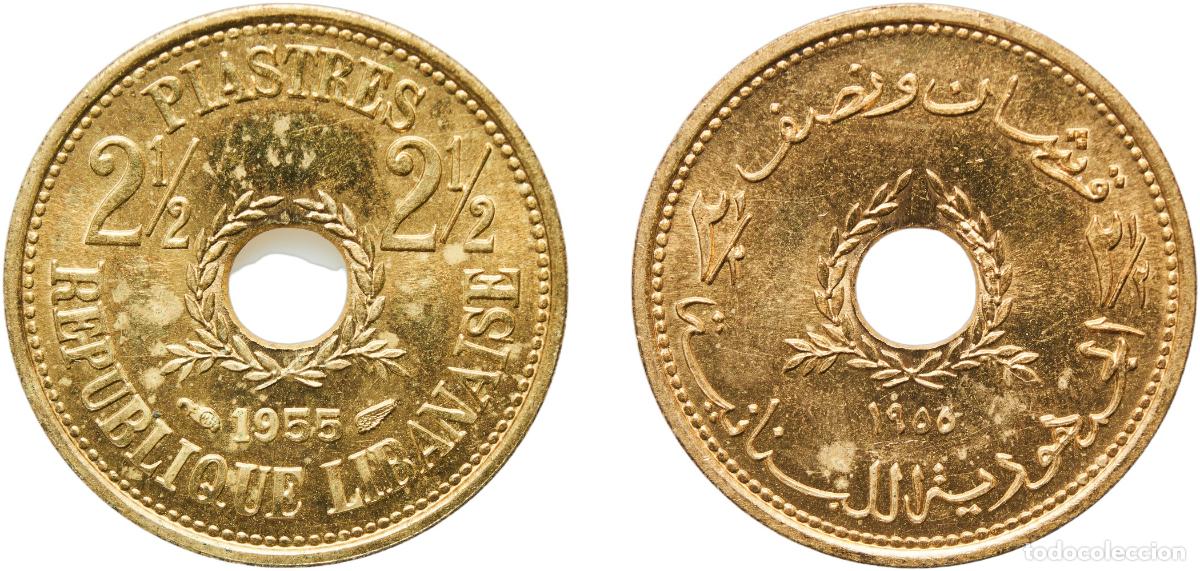 Material numism&aacute;tico: Lebanon Republic 1955 2&frac12; Qirush / Piastres Aluminium bronze (91% Copper, 9% Aluminium) Paris Mint (