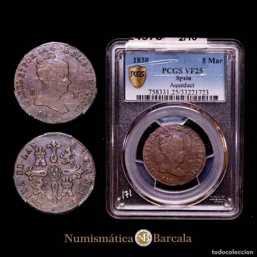 Material numism&aacute;tico: Isabel II (1833-1868). 8 maraved&iacute;s. 1838. Segovia. (Cal-124). Ae. Encapsulado por PCGS como VF 25.