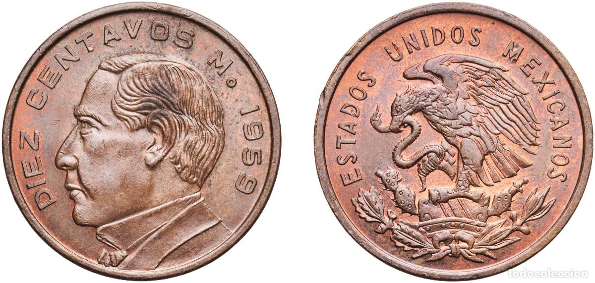 Material numism&aacute;tico: Mexico Republic 1959 Mo 10 Centavos Brass (95% Copper, 5% Zinc) Mexican Mint (26140000) 5.59g UNC