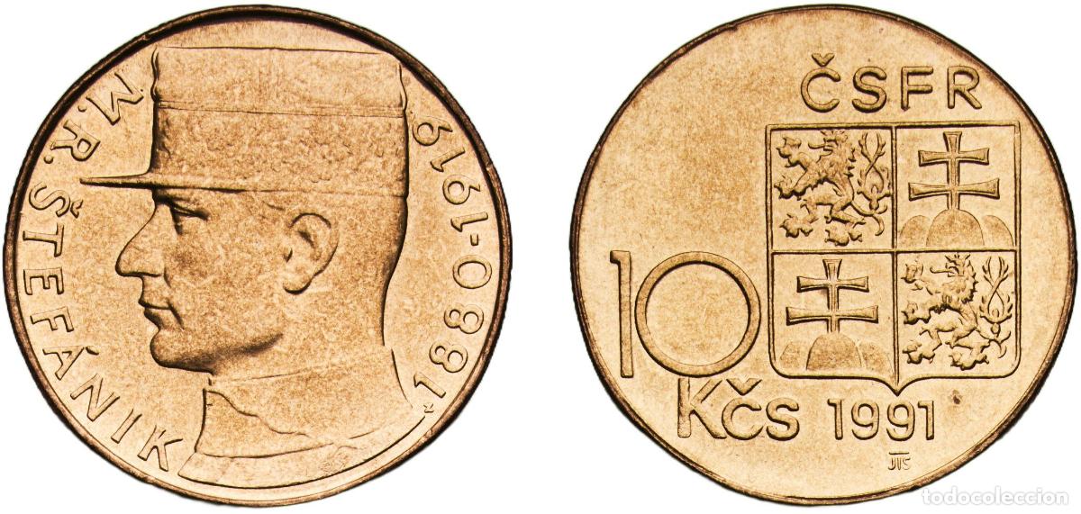 Material numism&aacute;tico: Czechoslovakia Federal Republic 1991 10 Korun (M. R. &Scaron;tef&aacute;nik) Nickel brass Kremnica Mint (10036000