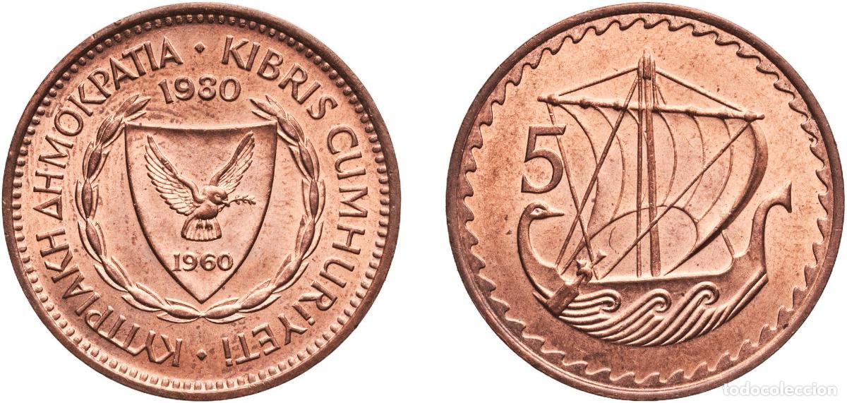 Material numism&aacute;tico: Cyprus Republic 1980 5 Mils Bronze (97% Copper, 0.5% Tin, 2.5% Zinc) Royal Mint (6000000) 5.73g UNC