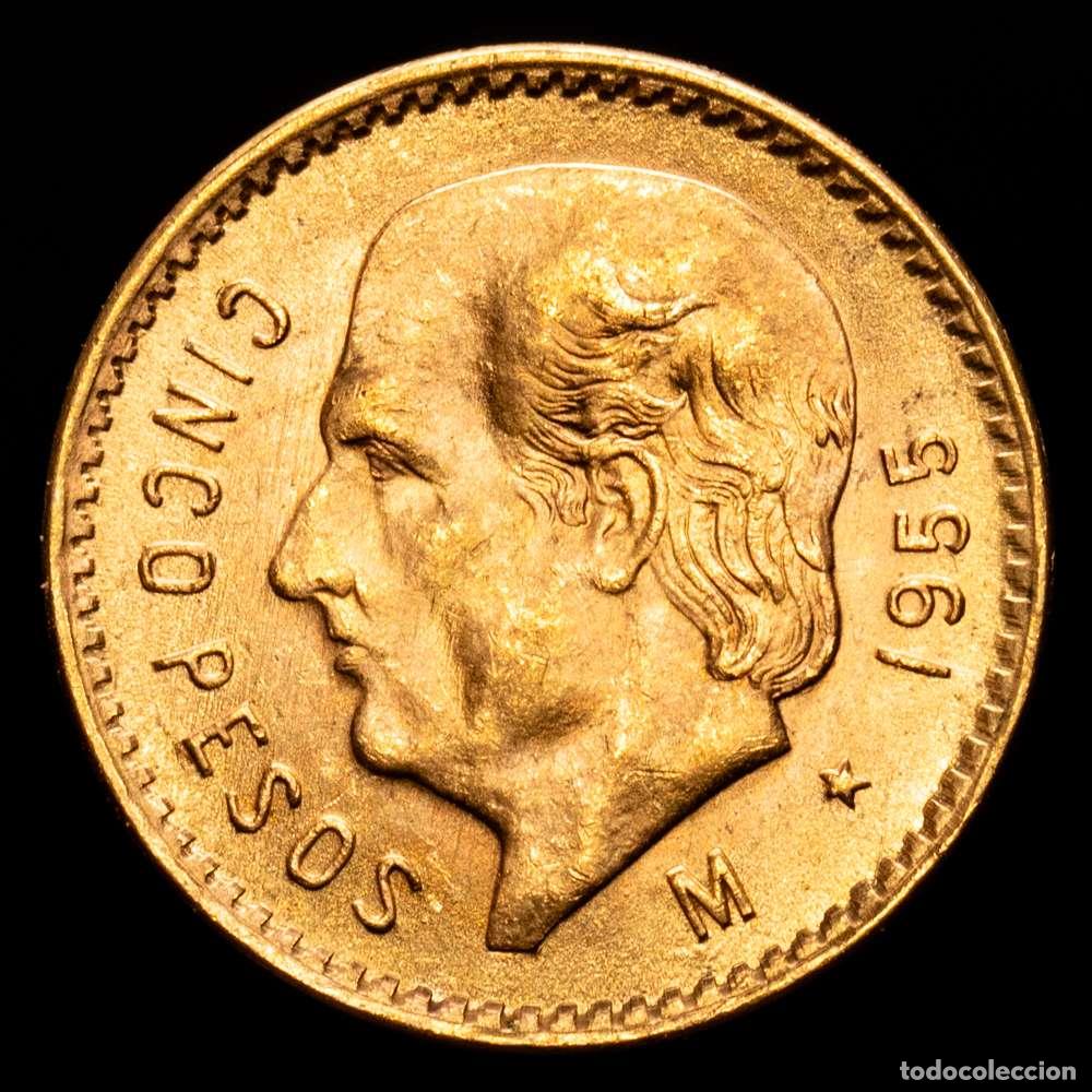 Material numism&aacute;tico: M&eacute;xico. 1955. 5 pesos. (Fr. 168R) (KM. 464). AU. 4,18 gramos. SC-.