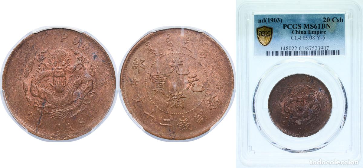 Material numism&aacute;tico: China Empire of China 1903 20 Cash - Guangxu (Hu Poo) Copper 10.14g PCGS MS 61 BN Y 5