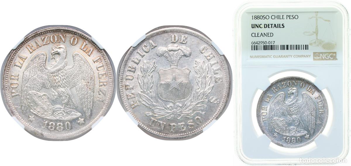 Material numism&aacute;tico: Chile Republic 1880 So 1 Peso Silver (.900) Casa de Moneda de Chile Mint (693000) 25g NGC UNC KM 14