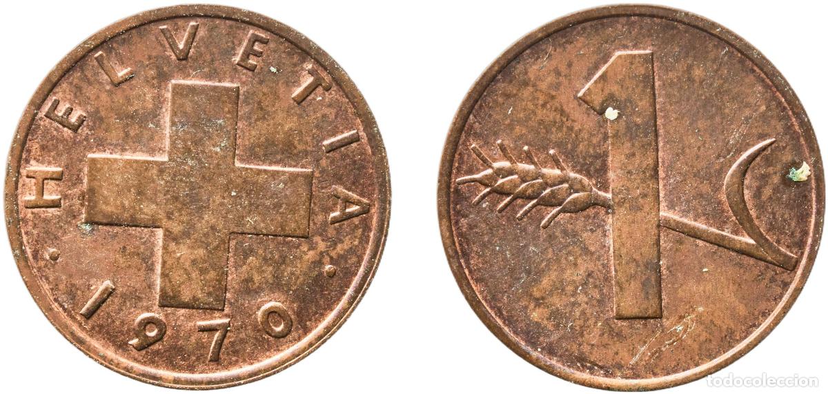 Material numism&aacute;tico: Switzerland Federal State 1970 1 Rappen (wheat spike) Bronze (95% copper, 4% tin, 1% zinc) Bern Min