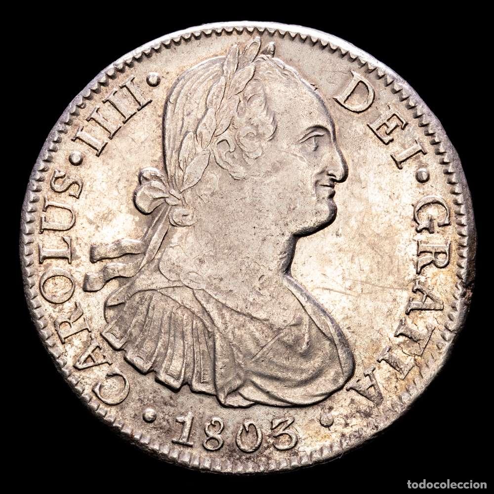 Material numism&aacute;tico: Carlos IV. 8 Reales. (26,99 g.). M&eacute;xico. 1803. T&middot;H. AC-978. EBC-. Restos de brillo original.