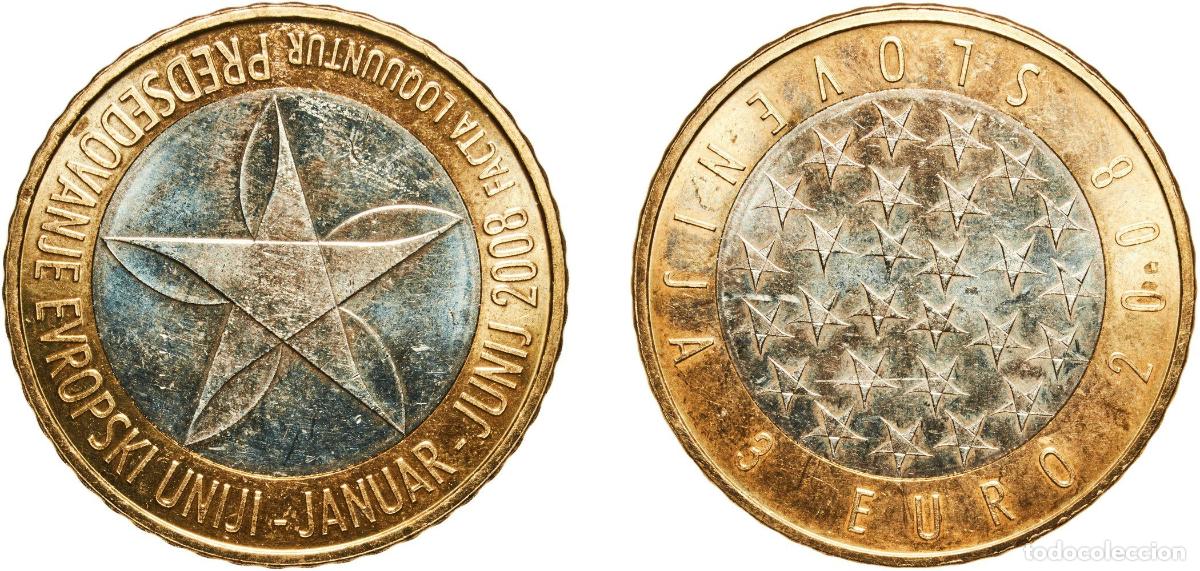Material numism&aacute;tico: Slovenia Republic 2008 3 Euros (European Union Presidency) Bimetallic: copper-nickel centre in nick