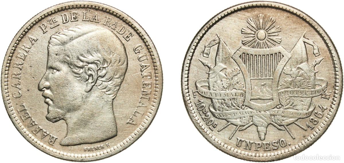 Numismatic Material: Guatemala Republic 1864 1 Peso - Rafael Carrera Silver (.903) (Copper .097) Casa de Moneda de Guate