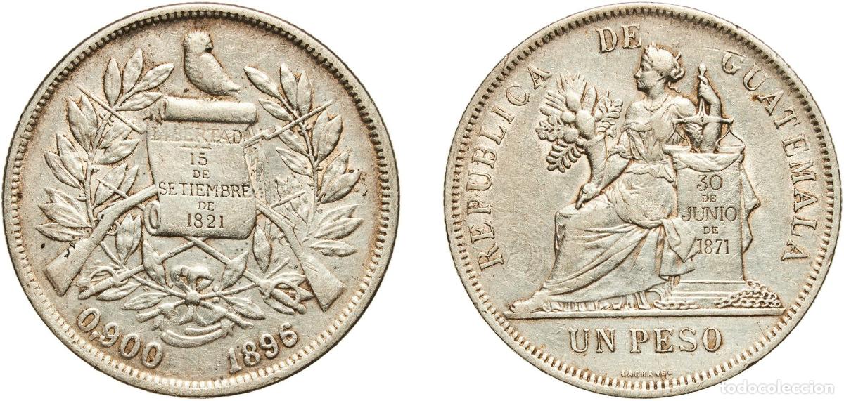 Material numism&aacute;tico: Guatemala Republic 1896 1 Peso Silver (.900) (Copper .100) Casa de Moneda de Guatemala Mint (140330