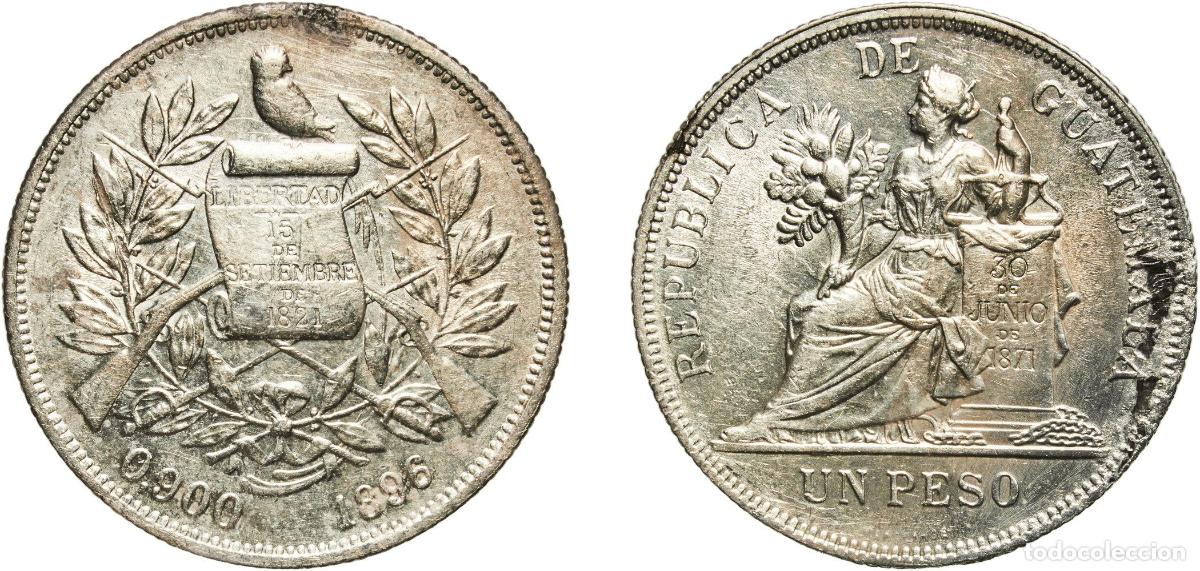 Material numism&aacute;tico: Guatemala Republic 1896 1 Peso With traces of luster Silver (.900) (Copper .100) Casa de Moneda de