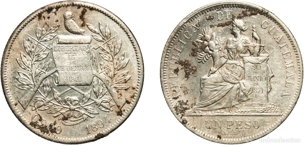 Material numism&aacute;tico: Guatemala Republic 1894 1 Peso With traces of luster Silver (.900) (Copper .100) Casa de Moneda de