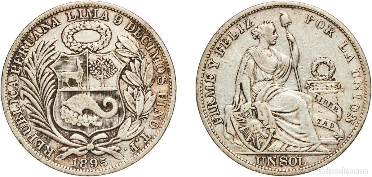Material numism&aacute;tico: Peru Republic 1895 TF 1 Sol Silver (.900) (Copper .100) Lima Mint 24.72g XF KM 196.26