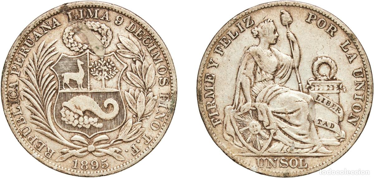 Material numism&aacute;tico: Peru Republic 1895 TF 1 Sol Silver (.900) (Copper .100) Lima Mint 24.7g VF KM 196.26