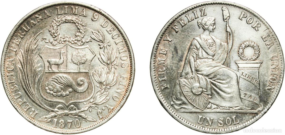 Material numism&aacute;tico: Peru Republic 1870 YJ 1 Sol Silver (.900) (Copper .100) Lima Mint 27.94g XF KM 196.3