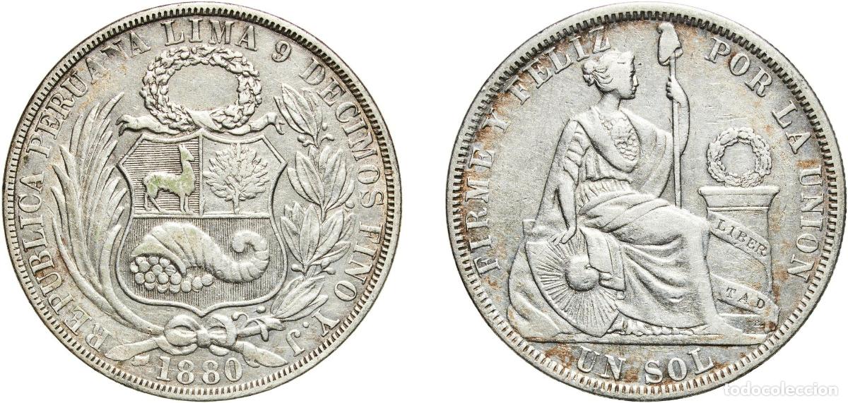 Material numism&aacute;tico: Peru Republic 1880 YJ 1 Sol Silver (.900) (Copper .100) Lima Mint 24.8g XF KM 196.8