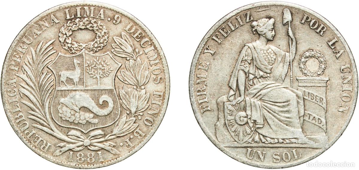 Material numism&aacute;tico: Peru Republic 1881 BF 1 Sol Silver (.900) (Copper .100) Lima Mint 24.82g VF KM 196.9