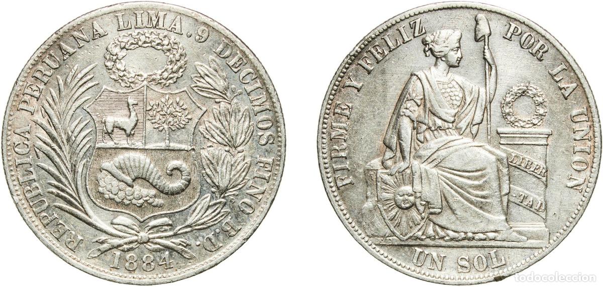 Numismatic Material: Peru Republic 1884 BD 1 Sol Silver (.900) (Copper .100) Lima Mint 24.89g XF KM 196.19