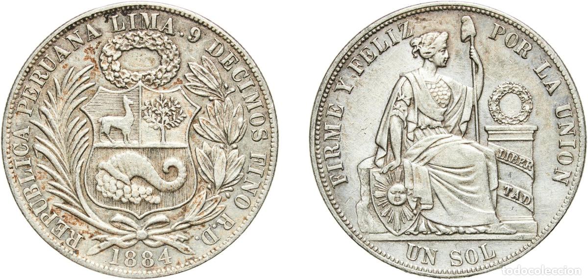 Numismatic Material: Peru Republic 1884 RD 1 Sol Silver (.900) (Copper .100) Lima Mint 24.86g XF KM 196.21