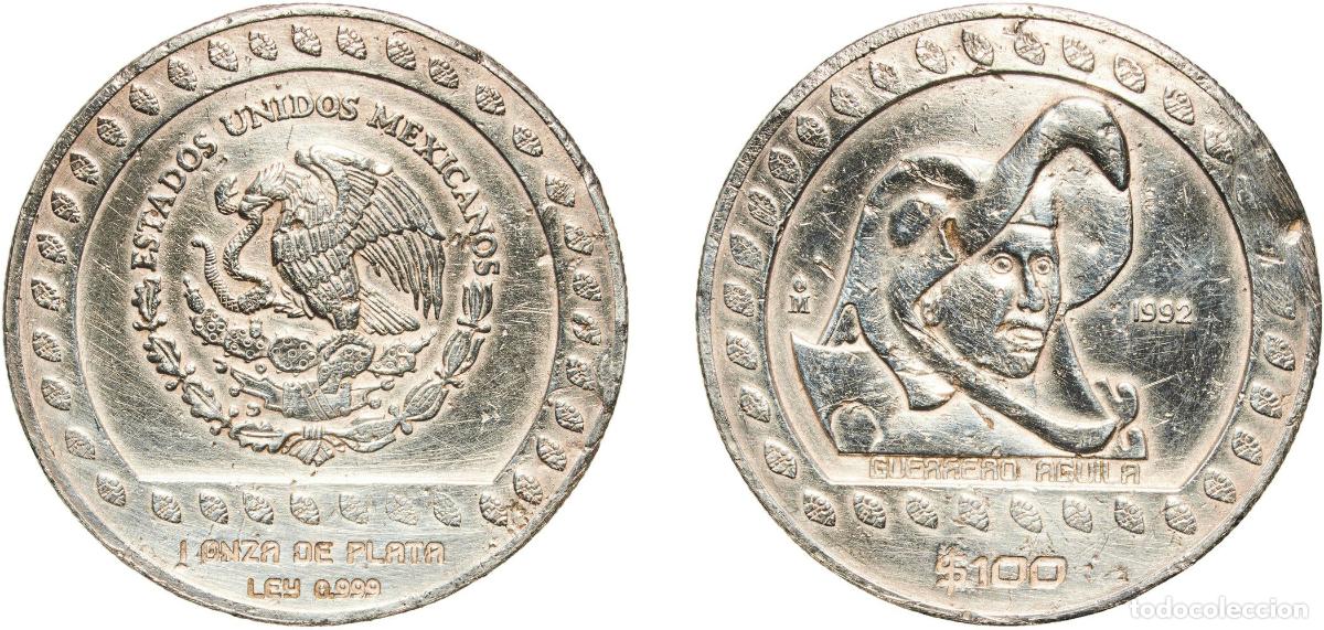 Material numism&aacute;tico: Mexico United Mexican States 1992 Mo 100 Pesos (Guerrero Aguila - 1 oz Silver Bullion) Silver (.999