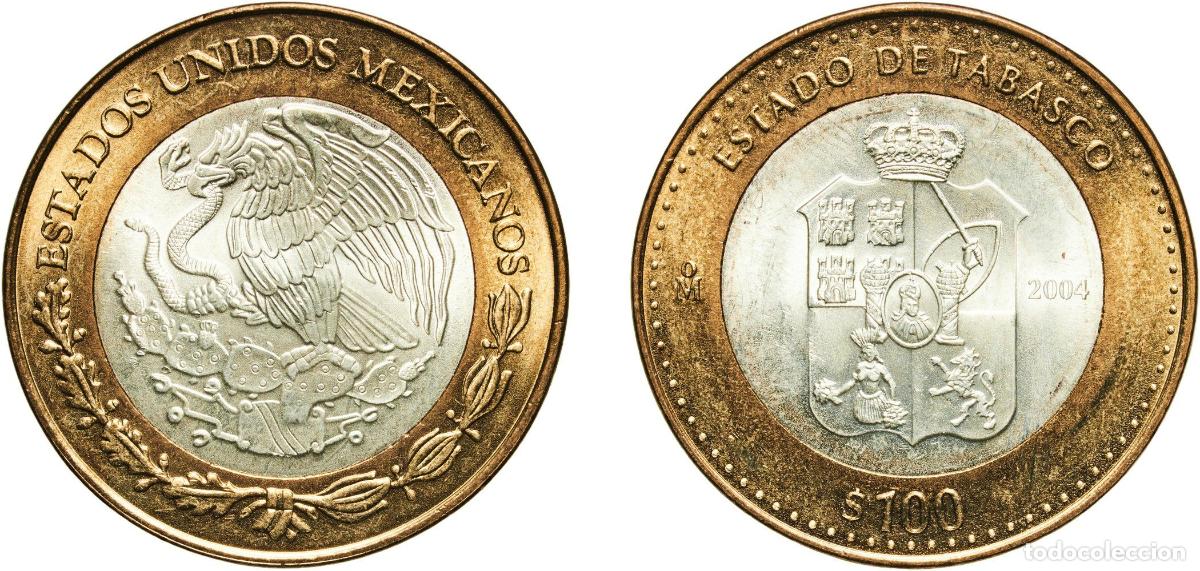 Material numism&aacute;tico: Mexico United Mexican States 2004 Mo 100 Pesos (Tabasco) Bimetallic: silver (.925) centre in alumin