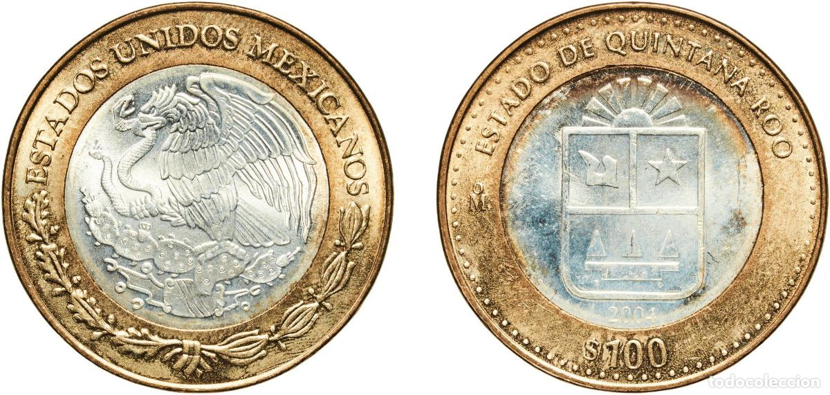 Material numism&aacute;tico: Mexico United Mexican States 2004 Mo 100 Pesos (Quintana Roo) Bimetallic: silver (.925) centre in a