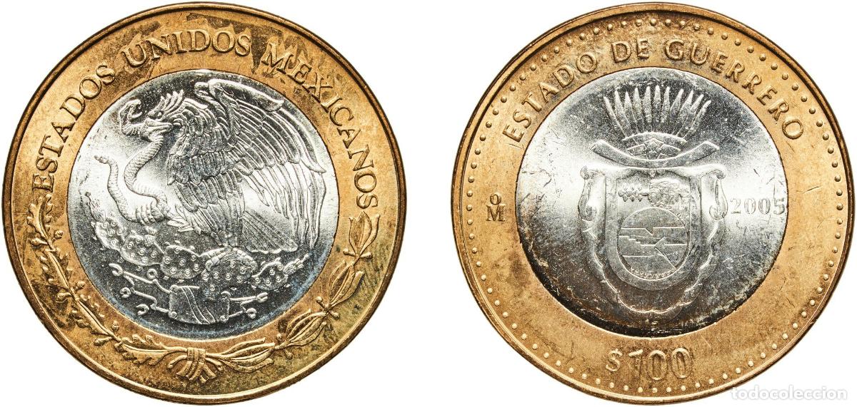 Mat&eacute;riel numismatique: Mexico United Mexican States 2005 Mo 100 Pesos (Guerrero) Bimetallic: silver (.925) centre in alumi