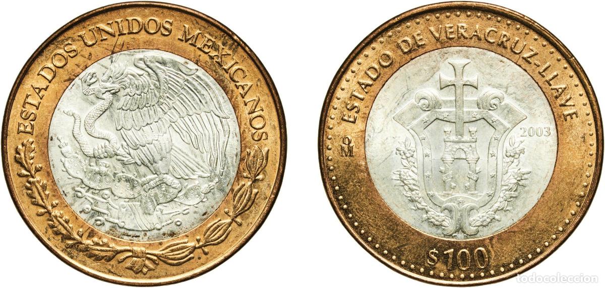Mat&eacute;riel numismatique: Mexico United Mexican States 2003 Mo 100 Pesos (Veracruz-Llave) Bimetallic: silver (.925) centre in