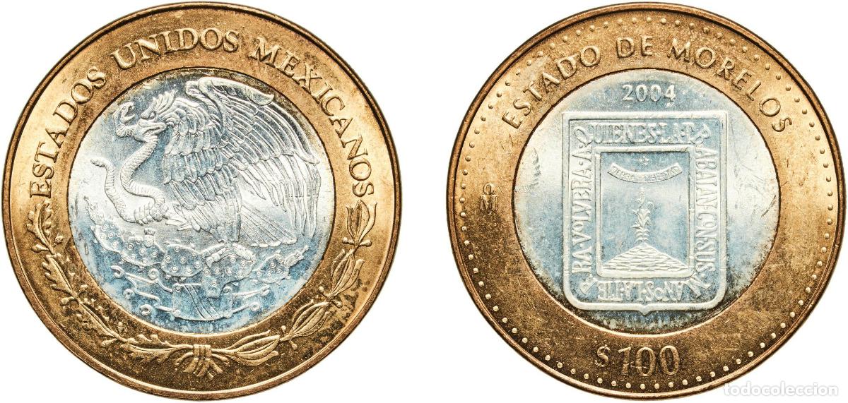 Mat&eacute;riel numismatique: Mexico United Mexican States 2004 Mo 100 Pesos (Morelos) Bimetallic: silver (.925) centre in alumin