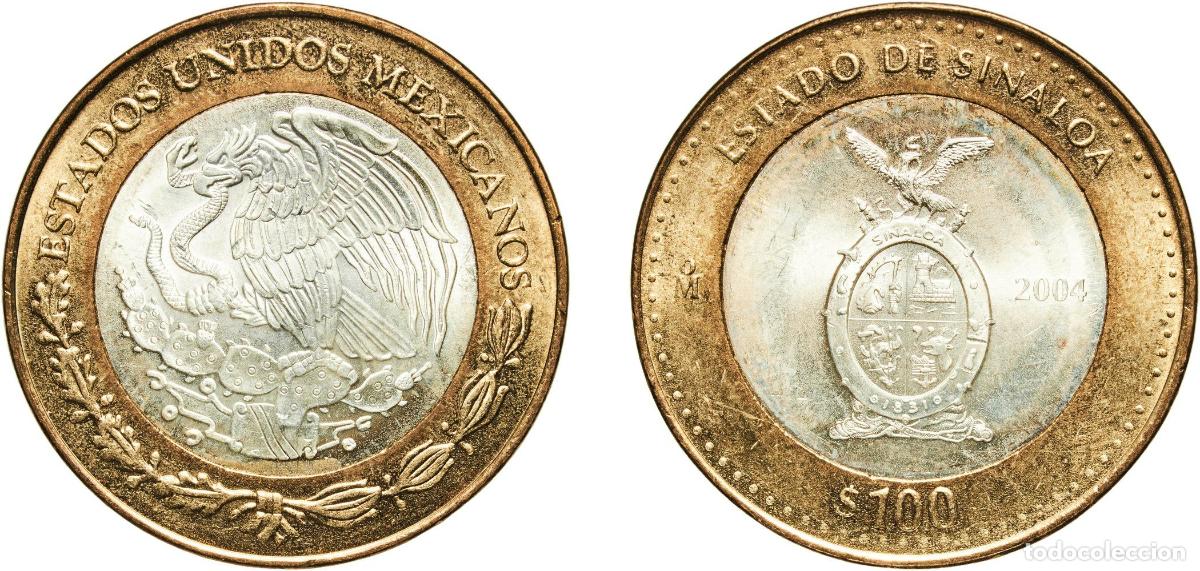 Material numism&aacute;tico: Mexico United Mexican States 2004 Mo 100 Pesos (Sinaloa) Bimetallic: silver (.925) centre in alumin