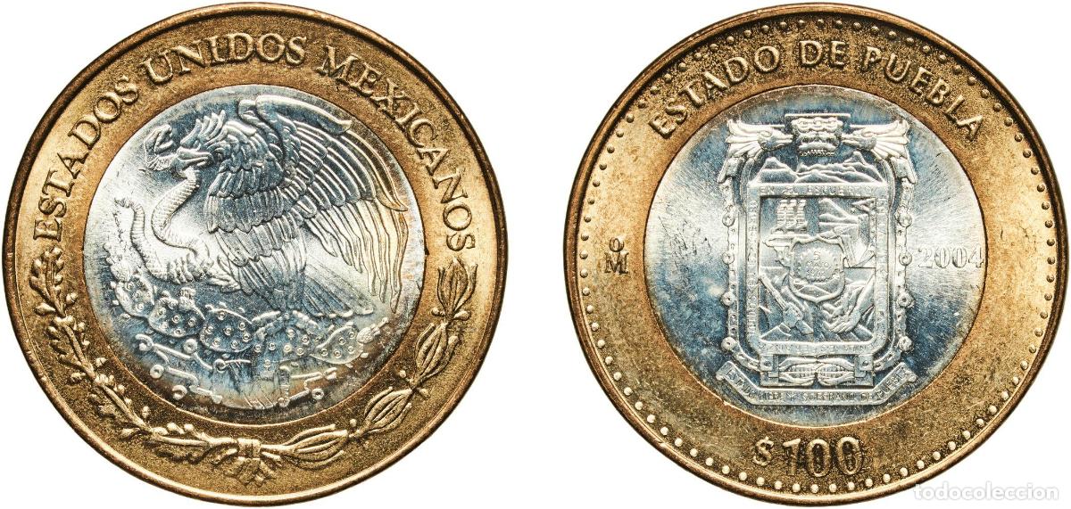 Material numism&aacute;tico: Mexico United Mexican States 2004 Mo 100 Pesos (Puebla) Bimetallic: silver (.925) centre in alumini