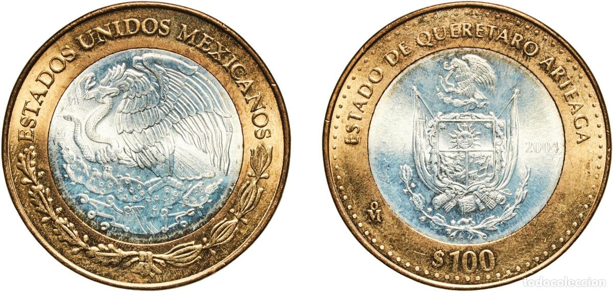 Material numism&aacute;tico: Mexico United Mexican States 2004 Mo 100 Pesos (Quer&eacute;taro Arteaga) Bimetallic: silver (.925) centre