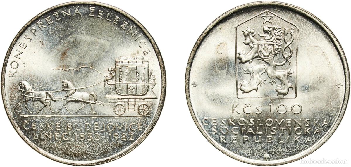 Material numism&aacute;tico: Czechoslovakia Socialist Republic 1982 100 Korun (Horse drawn railway) Silver (.500) (Copper .400,