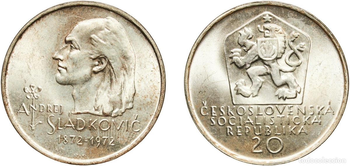 Material numism&aacute;tico: Czechoslovakia Socialist Republic 1972 20 Korun (Andrej Sladkovič) Silver (.500) (55000) 9g UNC KM