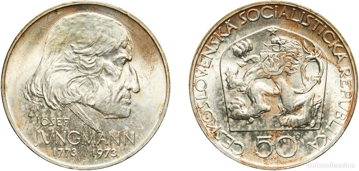 Mat&eacute;riel numismatique: Czechoslovakia Socialist Republic 1973 50 Korun (Josef Jungmann) Silver (.700) (45000) 13g UNC KM