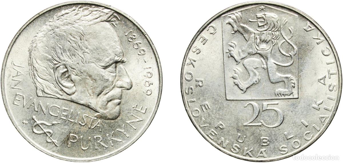 Material numism&aacute;tico: Czechoslovakia Socialist Republic 1969 25 Korun (Jan Evangelista Purkyně) Silver (.500) (45000) 16g