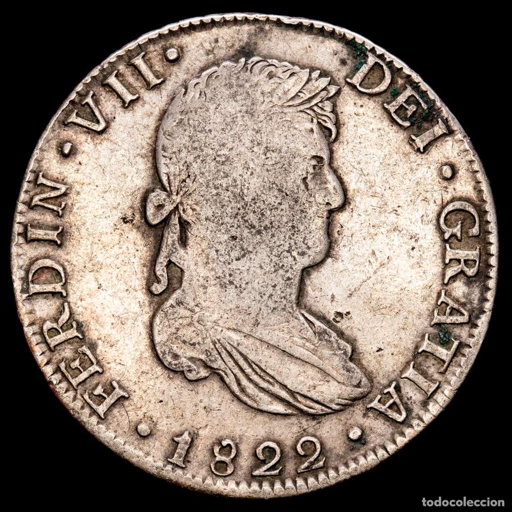 Material numism&aacute;tico: Fernando VII (1808-1833). 8 reales. 1822. Guanajuato. JM. (Cal-1218). Ag. 26,61 gramos. Escasa. MBC.