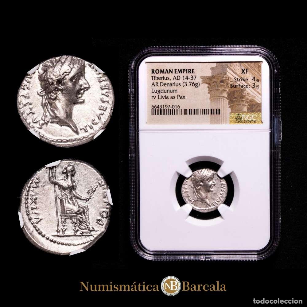 Materiale numismatico: Tiberio. Denario. Lugdunum. 14-37 d.C. RIC-30. Encapsulada por NGC como XF.