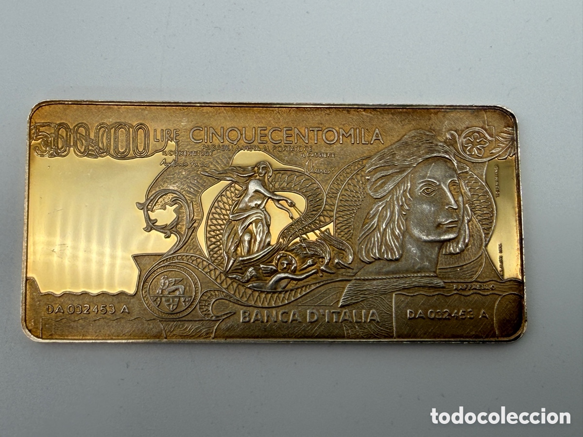 Material numism&aacute;tico: Lingote conmemorativo de plata 925 chapado en oro &ndash; Billete de 500.000 L