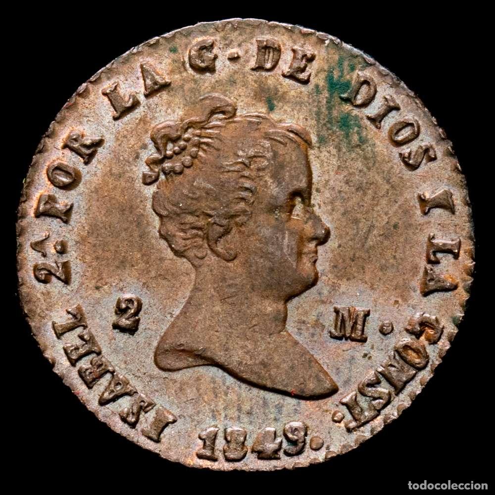 Material numism&aacute;tico: Isabel II (1833-1868). 2 maraved&iacute;s. 1849. Segovia. (Cal-61). Ae. 2,35 gramos. EBC+/SC-.