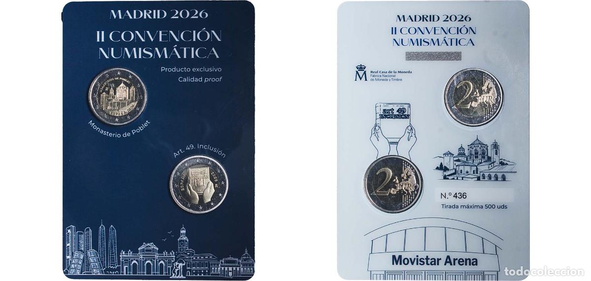 Material numism&aacute;tico: Spain Kingdom 2026 M 2 Euros Bu Set Madrid II Convencion Numismatica (With 2 coins) Rare Bimetallic