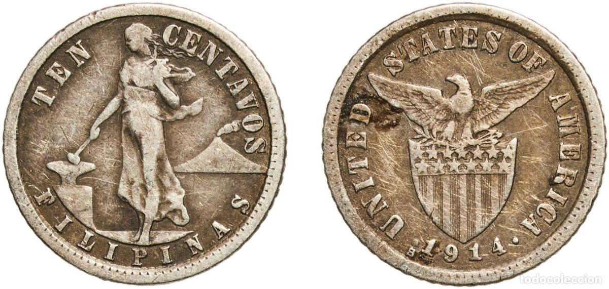 Material numism&aacute;tico: Philippines Insular Government 1914 S 10 Centavos (Small type) Silver (.750) (Copper .250) San Fran