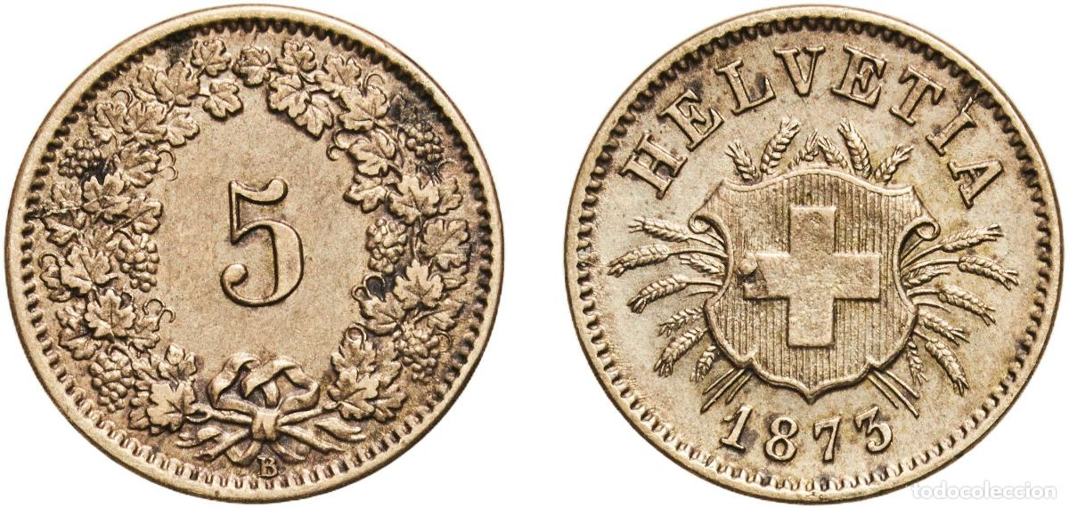 Material numism&aacute;tico: Switzerland Federal State 1873 B 5 Rappen (Coat of arms) Billon (.050 silver) Bern Mint (1622000) 1