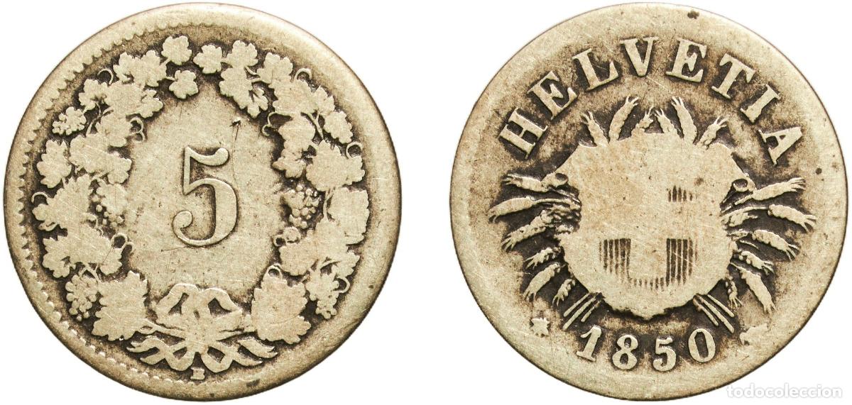 Material numism&aacute;tico: Switzerland Federal State 1850 BB 5 Rappen (Coat of arms) Billon (.050 silver) Strasbourg Mint 1.57
