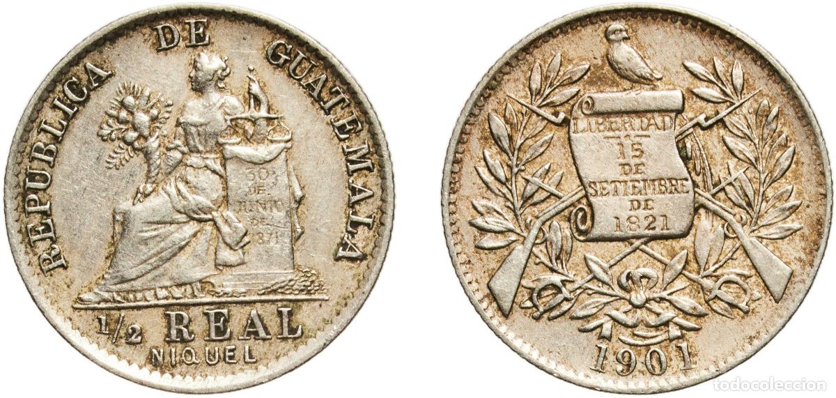 Material numism&aacute;tico: Guatemala Republic 1901 &frac12; Real Copper-nickel (75% Copper, 25% Nickel) Heaton and Sons / The Mint Bi