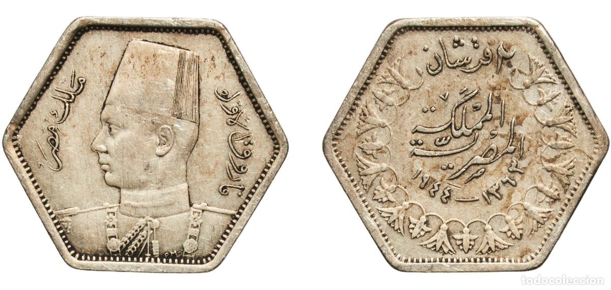 Material numism&aacute;tico: Egypt Arab Republic of Egypt 1363 2 Qirsh - Farouk Silver (.500) (50% Silver, 48% Copper &amp; 2% M