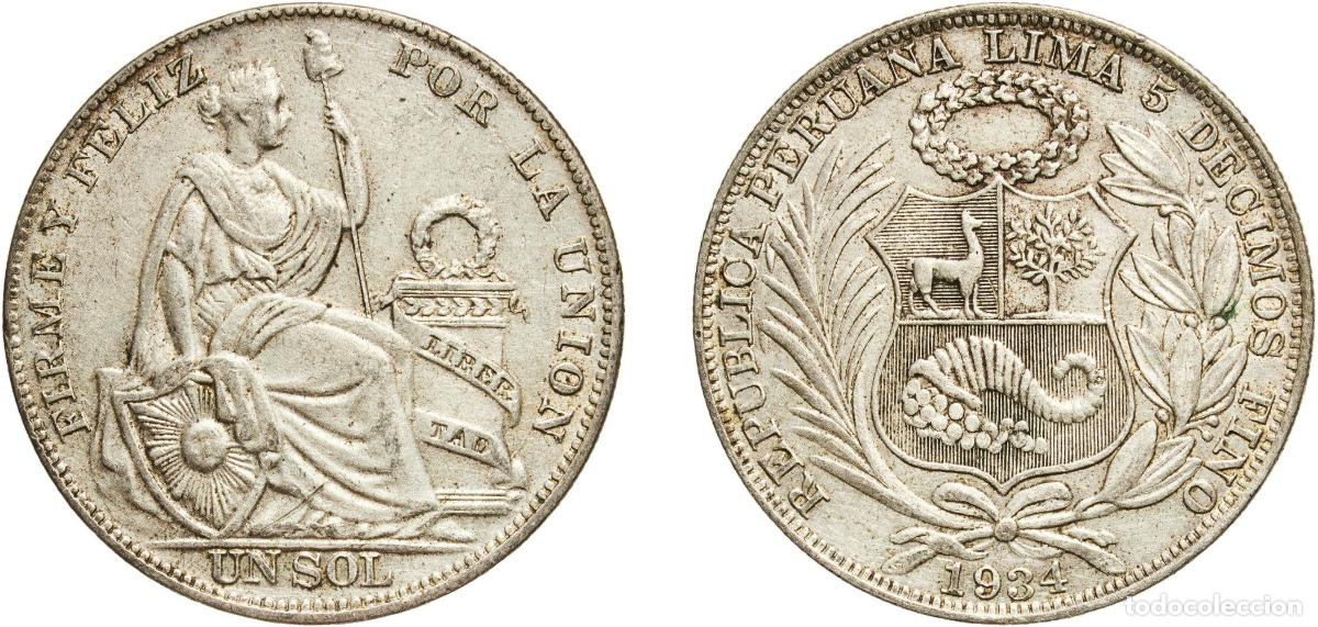 Material numism&aacute;tico: Peru Republic 1934 1 Sol Silver (.500) (Copper .400, Nickel .100) Lima Mint (2855000) 25.15g XF KM